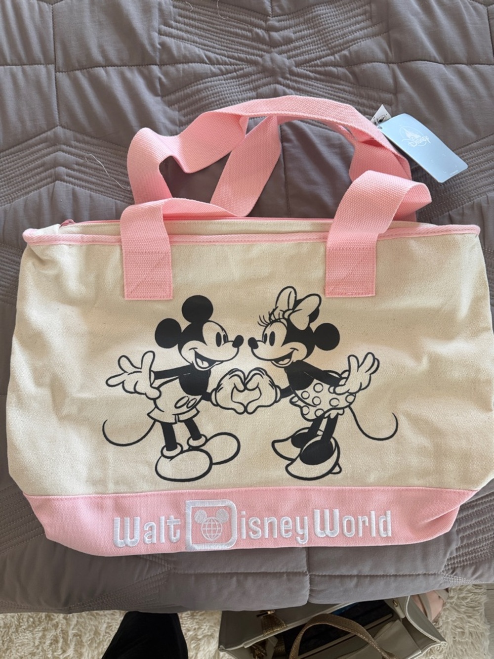 Disney Cream & Pink Mickey and Minnie Canvas Tote